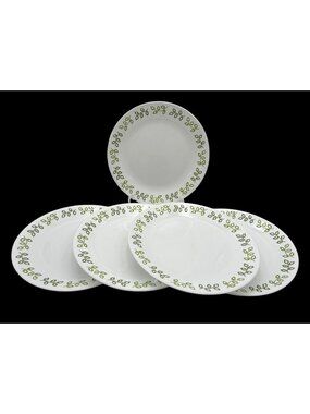 Corelle Set Of 5 Vintage Neo Leaf  Green Pattern Dinner Plates 10.25 Inch Dia